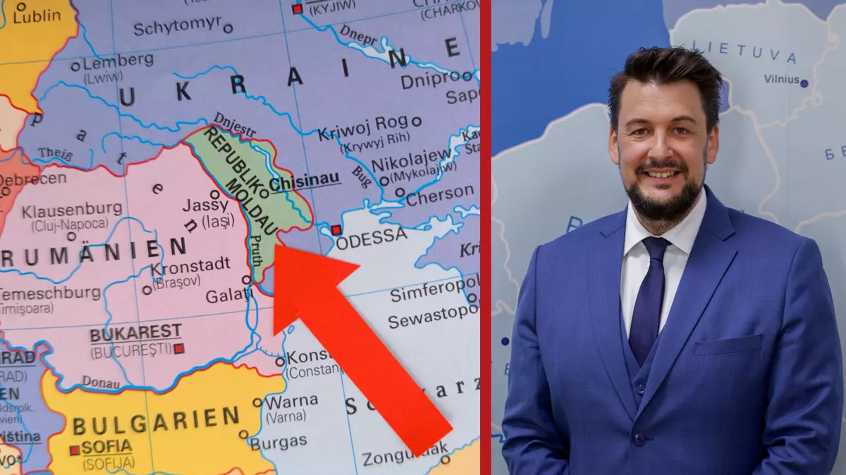 Titelbild Moldau. Sebastian Schäfer vor einer Landkarte. | Quelle: (c) IDM und lpb Titelbild Moldau. Sebastian Schäfer vor einer Landkarte. | Quelle: (c) IDM und lpb